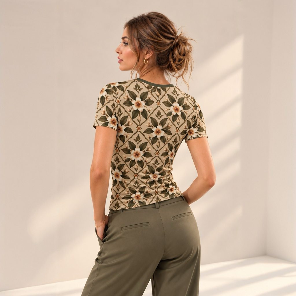 ZAAVEENA Botanical Blush – Dames T-shirt met botanische bloemenprint